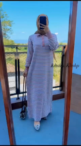 Sazkia maxy knite motif garis berkrah - gamis simple wanita terlaris - outfit dress cantik