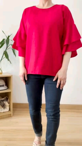 Blouse Blus Crepe Lengan Ruffle untuk Pakaian Kasual Imlek & Acara Spesial