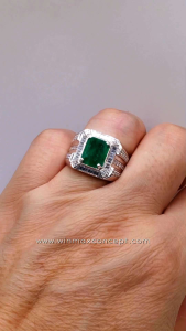 NATURAL EMERALD CERTIFIED ZAMRUD EMERALD CUT CHANNEL SETTING MOISSANITE SILVER 925 MENS RING
