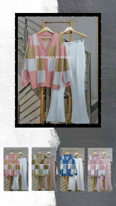 Setelan Wanita Vira Atasan Kardigan Rajut Kotak Celana Scuba Panjang Fashion Kekinian