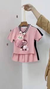 Set váy cổ tim in hình labubu cho bé gái từ 12-45kg không kèm gấᴜ chất vải mềm mát hàng may kĩ