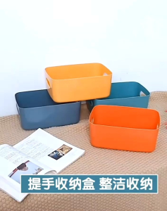 OHHDEER Plastic Storage Basket Household Storage Boxes with Handle Bathroom Desktop Kitchen Cabinet Organiser Box