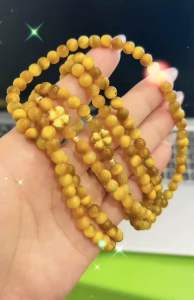 Chuỗi 3 vòng quấn tay đá thạch anh mắt hổ vang 6li mic charm cỏ 4 lá may mắn