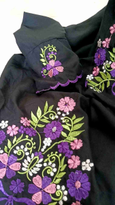 MUKENA DEWASA TERUSAN BORDIR KATUN MICRO WARNA HITAM MOTIF BUNGA PITA MUKENAH LAJURAN POLINO