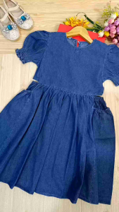 DRESS ANAK JEANS DENIM BALLOON SLEEVE