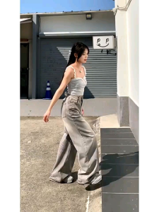 (V#8601)กางเกงยีนส์ขากระบอก สีเทาวินเทจ กางเกงเอวสูง #(เลือกไซส์ ดูที่ีตาราง คู่มือ)นะคะ