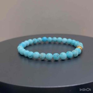 CW Manila - AD0NIS Stretch Bracelet - 6mm Turquoise Stone with Gold Hematite - Semi-precious Stretch Bracelets