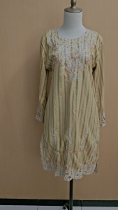 atasan tunik wanita kuning motif salur UBAY cewek M lengan panjang blouse