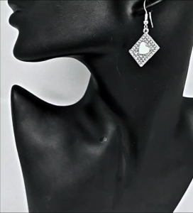 Silver Heart Drop Earrings for Women Rhinestone Square Dangle Ear Rings.