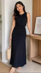 Women’s Sleeveless Tank Top & Maxi Skirt Terno | Soft Stretch Casual Co-Ord Set | Korean Minimalist Outfit | Daily Wear