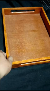 Nampan Kayu Aesthetic Tatakan Saji Finishing Coklat Plitur Ada Pegangan