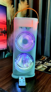 quạt điều hòa mini 2 tầng làm mát nhanh điều khiển từ xa có đèn LED xoay 360 độ hàng chuẩn chất lượng