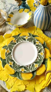 Lemon Plate & Bowl - High Quality Ceramic Embossed Design