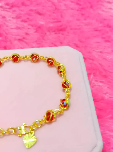 GELANG TANGAN DEWASA KRISTAL MERAH PERAK 925 ASLI LAPIS EMAS