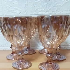 SET FOR 6 PIECES Luxury Glassware / Wine Glass / Water Goblet / Drink ware / Juice Glass / Capacity of 250 ML / Gold Color / Embossed Diamond Pattern