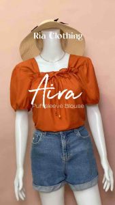 AIRA Square Neck Puff Sleeves Casual Office Blouse BKK Korean Women Trendy Top Outfit RIA Clothing