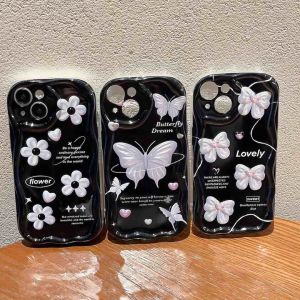 CASING CURLY LOVELY FOR IPHONE 6 7 8 PLUS X XS XR 11 12 13 14 15 PRO MAX / SOFT CASE WAVE GELOMBANG MOTIF FLOWER PITA BUTTERFLY