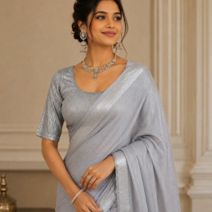 Readymade Stretchable Saree Blouse Silver and Copper 2XL - 6XL