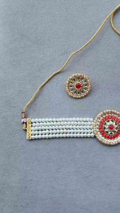 [New Arrival] Gold Plated Kundan Stone Choker Necklace Set With Stud Earrings for female