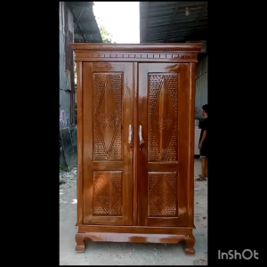 Lemari Pakaian 2 Pintu Full Rak Kayu Jati