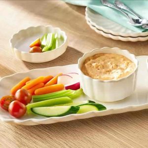 The Pioneer Woman Colette 7-Piece Condiments Set Stoneware Bowls with Lids & Tray Cream
