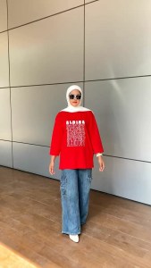 Kaos Merah Atasan Wanita Oversize Aldira Terbaru