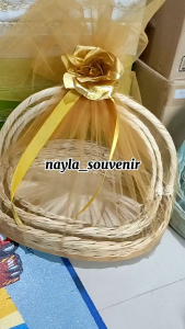 keranjang rotan ombak sepaket isi 3 FREE KAIN TILE+BUNGA+PITA+KAWAT