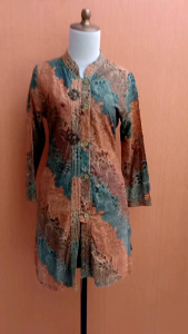 atasan kemeja wanita batik coklat ROSA cewek M lengan panjang tunik kerja kuliah