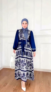 LYANA DRESS TENUN DEPAN NAVY - BAJU TENUN