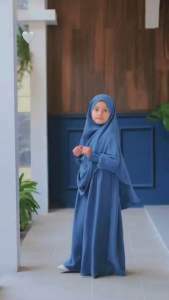 Dress Gamis Anak Tanggung French Khimar Nayla Set Hijab Syari Usia 3-14 Tahun