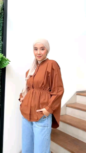 Alya Linen Shirt / Atasan Wanita / Kemeja Kerut Depan / Oversize Linen Wanita