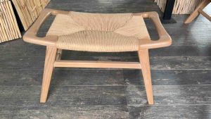 เก้าอี้ไม้สัก สตูล ม้านั่ง ไม้สัก เชือกถัก เชือกป่าน 64x34.5x41.5cm มินิมอล งานทำมือ โมเดิร์น เก้าอี้ไม้ โบฮีเมียน แต่งบ้าน  Boho Modern Woven Bench