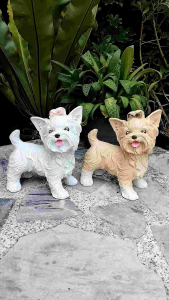ตุ๊กตาแต่งสวน จำหน่ายปลีก ส่ง สีขาว หมาน้อยยอร์คเชียร์