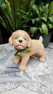 2 ตัว คู่หมาน้อย คู่สุดคุ้มรับ ตุ๊กตาเรซิ่นแต่งสวน พุดเดิ้ล สีน้ำตาล ชิสูสีขาว