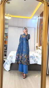 Setelan Tunik Wanita Terbaru Arumi Long Tunik Rayon Celana Cringkle Busui Freindly