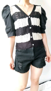 K1954 Ridelia Puff Sleeve Knit Top Atasan Rajut Wanita Lengan Pendek Blouse Import