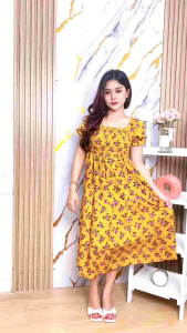 KUMIKO WEAR Dress Dayana Walnut - dress balon - daster remaja - daster kerut dada - daster kekinian motif premium