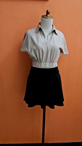 atasan wanita crop top cream KOOZEE OFFICIAL cewek M pinggang karet cute blouse berkerah lengan pendek