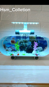 Aquarium mini/aquarium mini fullset mesin pompa filter air mancur lampu led dan ornamen/Aquarium cupang/Aquarium unik/akuarium fuset