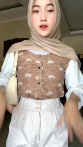 SH - COD Atasan Wanita Blouse Sevena Pita Ribbon Knit Combi Korean Style