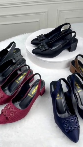 Heels 5 cm Bumat tali belakang P54 LOUISDEAR bahan satin hak tahu 5cm