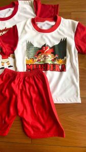 Setelan Baju Kaos Anak Motif 17 Agustusan Tangan Pendek Umur 1-10 Tahun Merah Putih