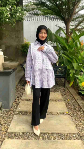 Kemeja Salur Wanita Kombinasi Brokat Terbaru Bahan Katun Premium Atasan Salur Wanita Korean Style By Alphaa Store