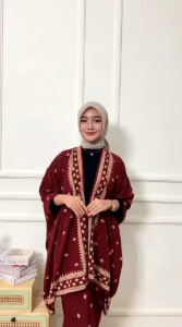 Couple Set Cardigan Kemeja Pria Lengan Panjang Batik Rayon Motif Canai