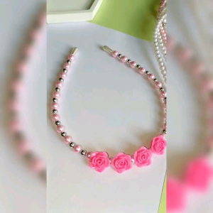 NEW Bando mutiara mawar pink korea / Bando bandana mutiara manik pink bando mawar pink style korea / bando fashion hijab dan rambut