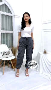 Cargo Pants Wanita Highwaist Loose Korean Style Jumbo - Celana Kargo Wanita