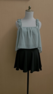 atasan tank top wanita hijau muda sage pastel M L cewek cute bahu model serut crop top blouse kutung