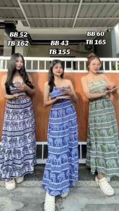 [HOKI] YAYA Elephant TUBE Set Rayon BKK |  ATASAN KEMBEN | ROK PANJANG SUSUN | Setelan Wanita Edition | One Set Rayon BKK trend  | atasan dan rok panjang Dewasa Motif Gajah Panjang