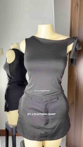 BUY 1 TAKE 1 (2PCS) Jurry One Side Tie Asymmetrical Off Shoulder Crop Top Double Lining Front Single Tie Sleeveless Basic Womenswear Comfortable Lady Fit Casual