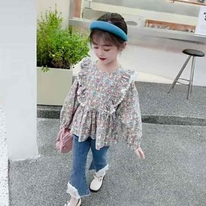2-10 Tahun Setelan Panjang Bunga Jeans Baju Anak Perempuan Cantik